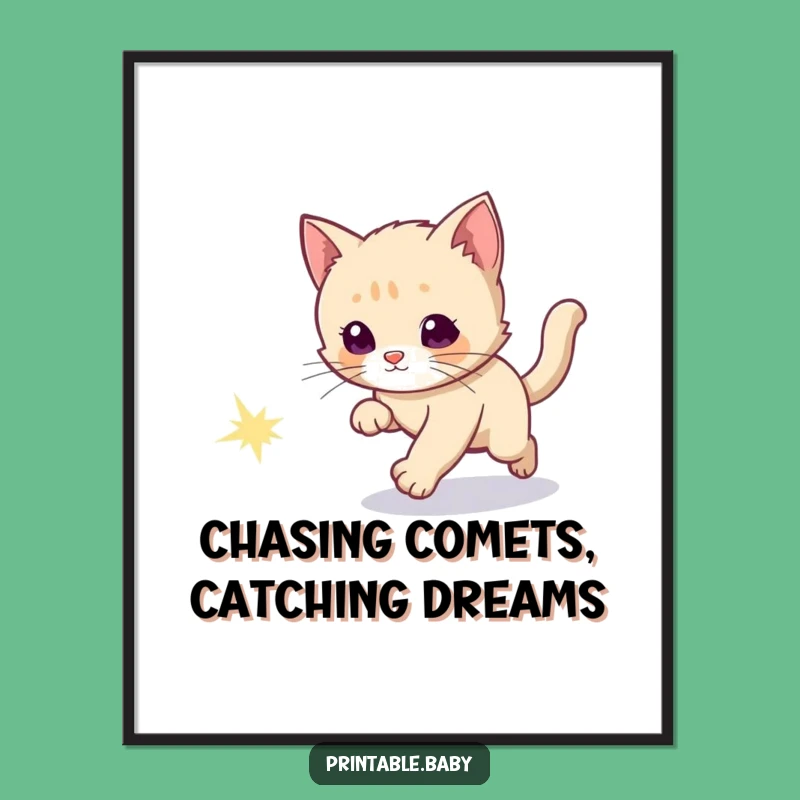 Funny Free Printable Kitten Wall Art: Comet Chase Downloadable Decor Gift