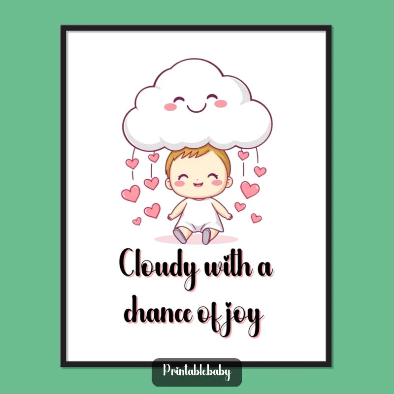 Free Printable Wall Art: Cloud Raining Hearts, Whimsical Downloadable Decor