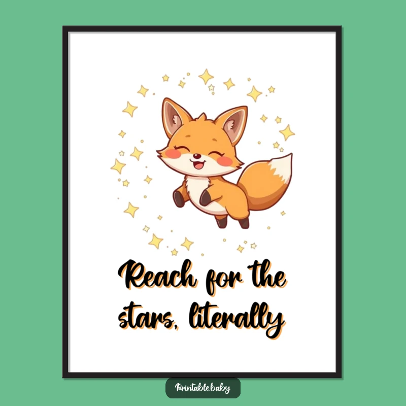Free Printable Fox Wall Art: Whimsical Leaping Celestial Fox, Funny Downloadable Art Print