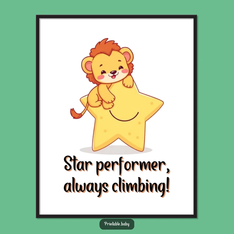 Free Printable Lion Cub Wall Art: Star Climber Funny Downloadable Gift