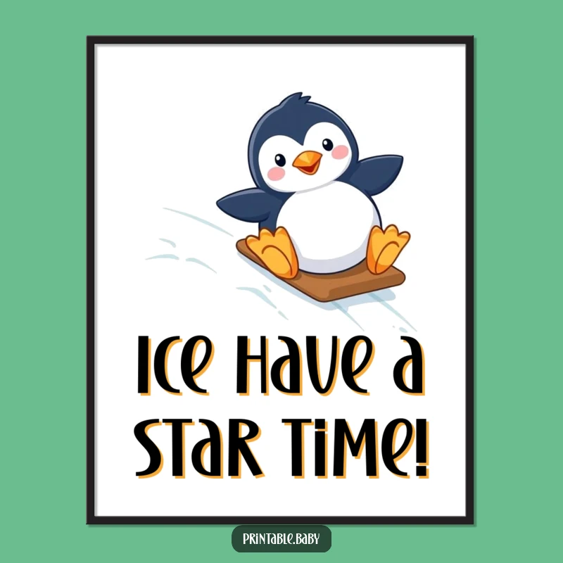 Free Printable Penguin Wall Art: Funny Starry Slope Art Downloadable Gift