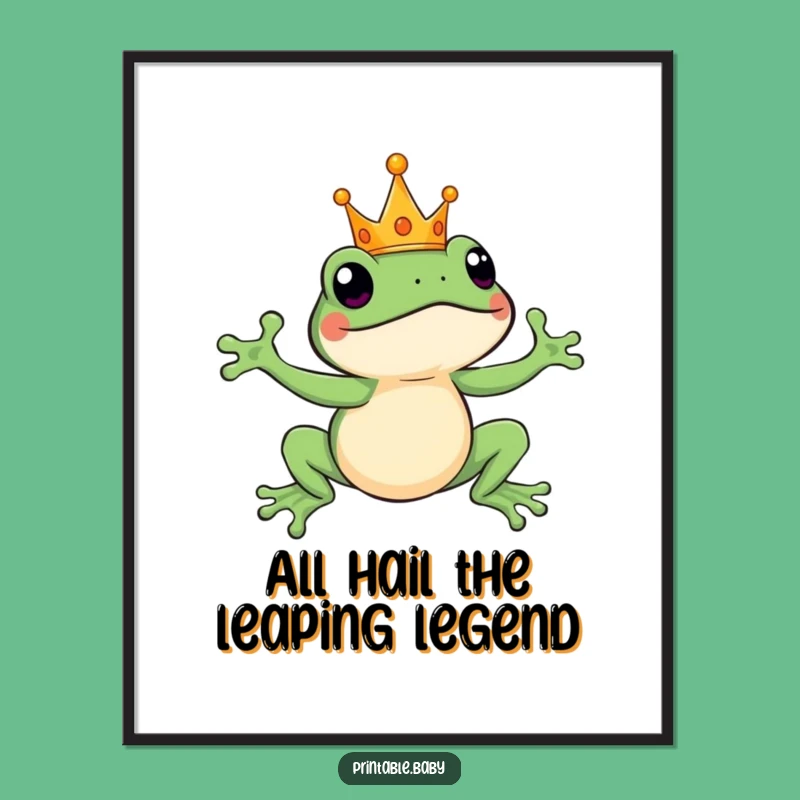 Funny Free Printable Wall Art: Frog King's Majestic Leap