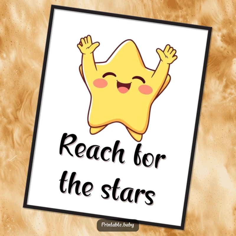 Funny Free Printable Wall Art of a beaming, giggling star with arms raised in pure joy.