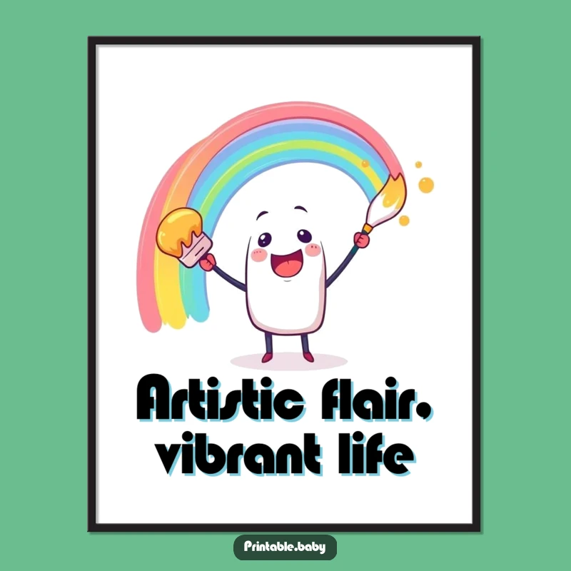 Funny Free Printable Wall Art: Paintbrush Rainbow Swirl, Vibrant Downloadable Decor