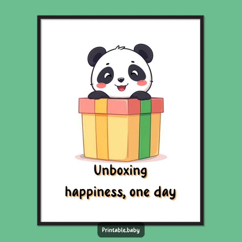 Funny Free Printable Wall Art: Panda Gift Box Decor Downloadable