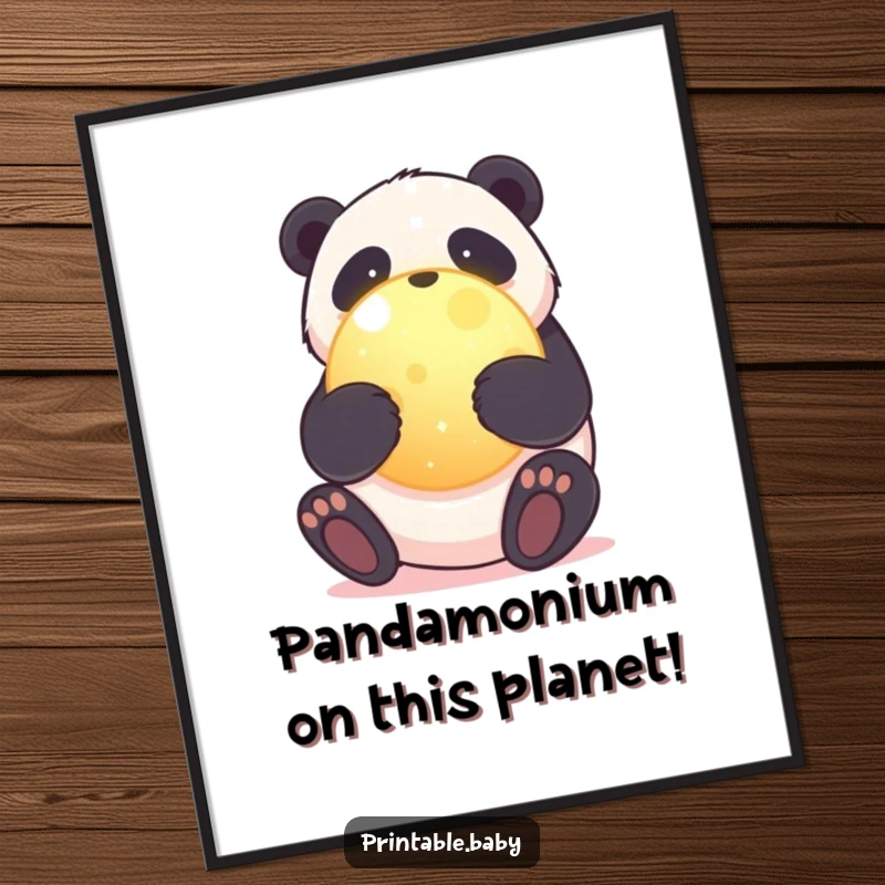 Funny Free Printable Panda Wall Art: A cuddly panda bear embracing a bright, glowing planet.