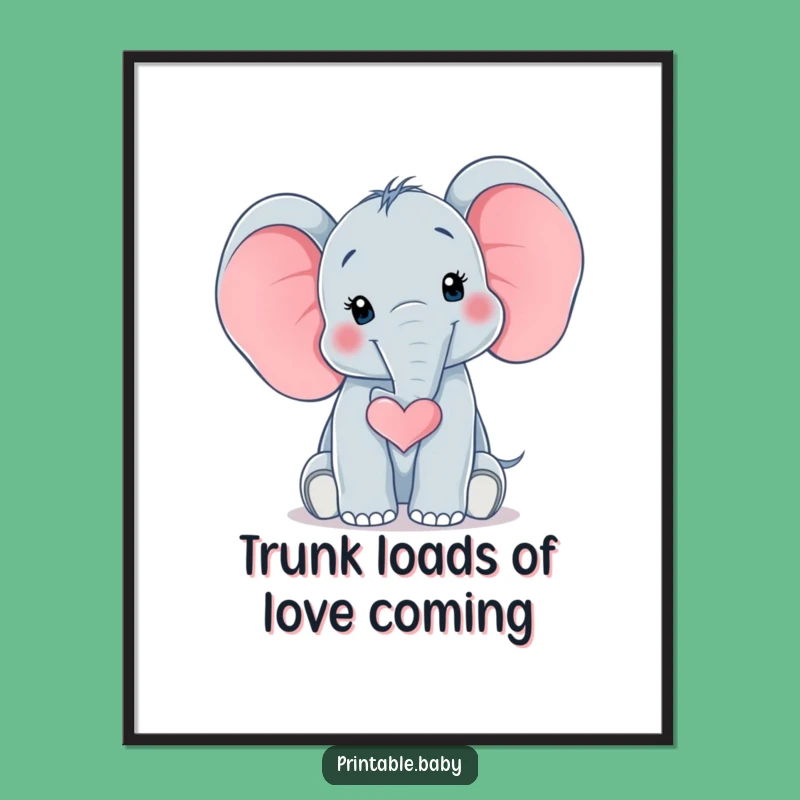 Free Printable Wall Art: Baby Elephant Heart Trunk Poster for Sweet Decor