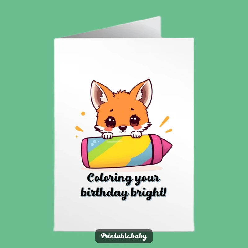 Free Printable Birthday Card: Fox Cub Art Surprise DIY Gift