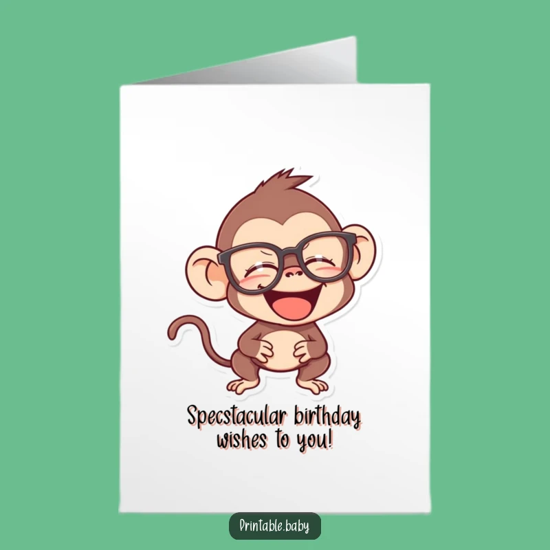 Free Printable Birthday Card: Monkey in Glasses, Funny Downloadable Gift