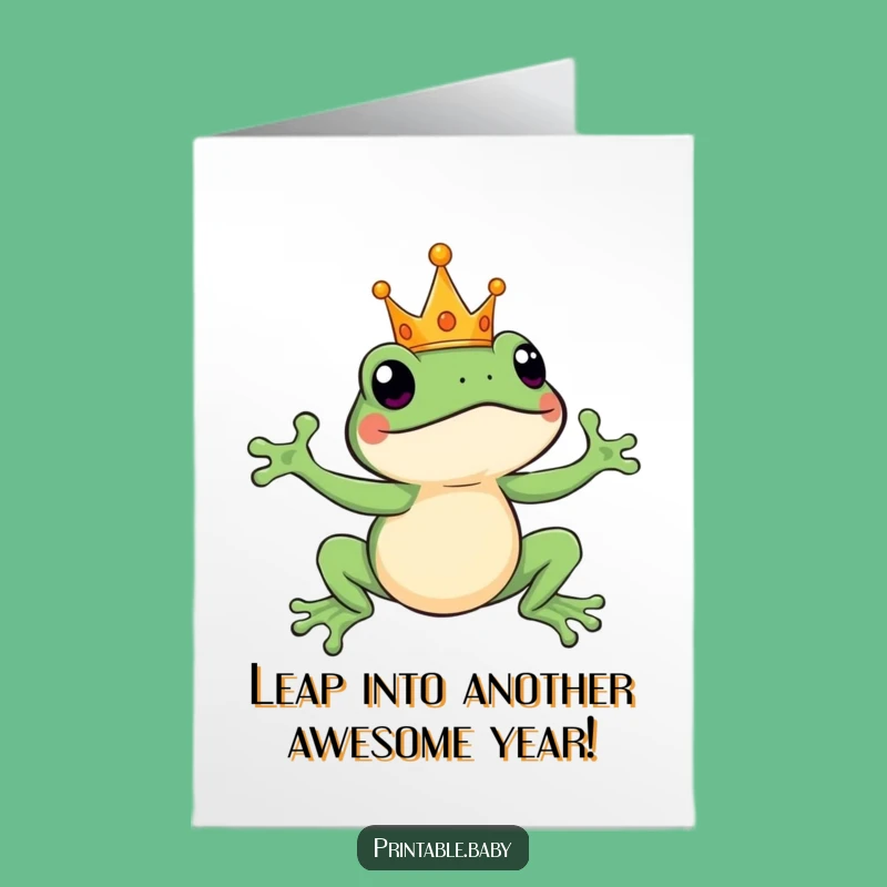 Free Printable Birthday Card: Royal Frog Leap of Fun