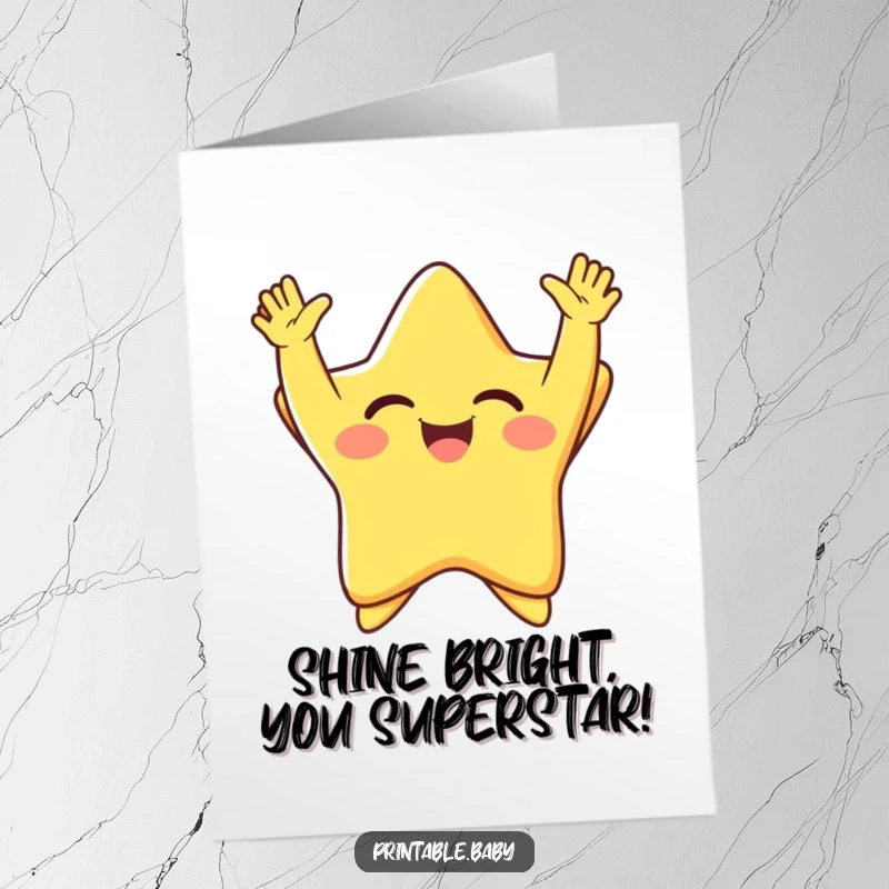 Funny Free Printable Birthday Card featuring a radiating star giggling with arms thrown up in delight.