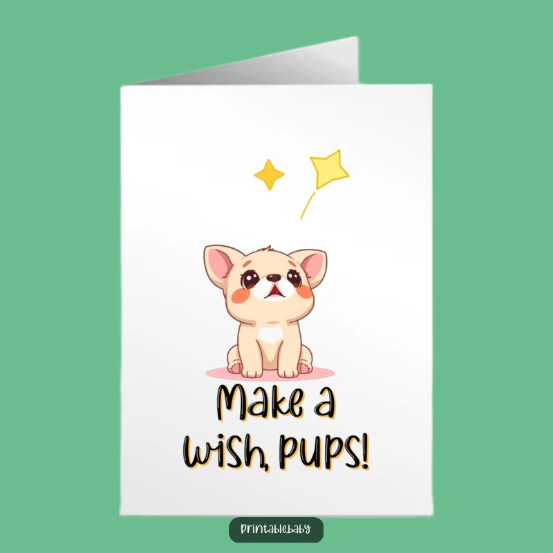 Free Printable Birthday Card: Surprised Dog, Falling Star, Magical Downloadable Gift for Wishes