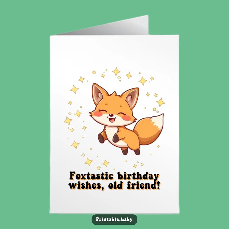 Free Printable Fox Birthday Card: Adorable Leaping Celestial Fox, Funny Downloadable Gift