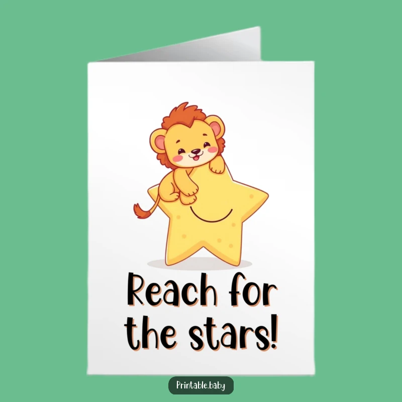 Free Printable Lion Cub Birthday Card: Star Climb Funny Downloadable Gift