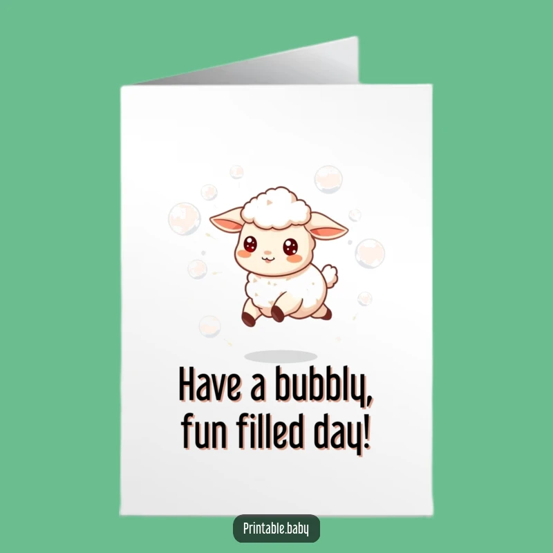 Free Printable Birthday Card: Joyful Skipping Lamb, Bubbly Fun Downloadable Gift for a Happy Day