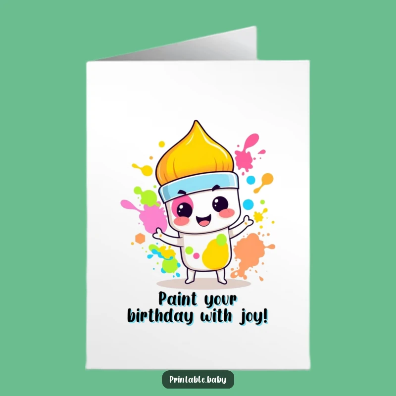 Free Printable Funny Birthday Card: Mischievous Paintbrush Splash Downloadable Gift