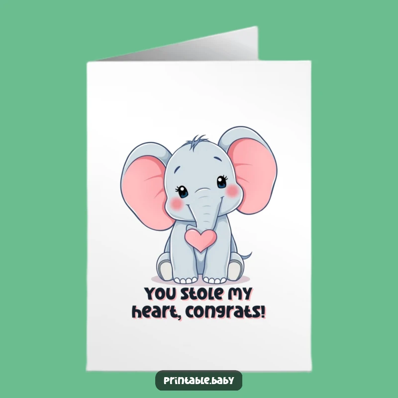 Free Printable Congrats Card: Baby Elephant Heart for Your Big Moments