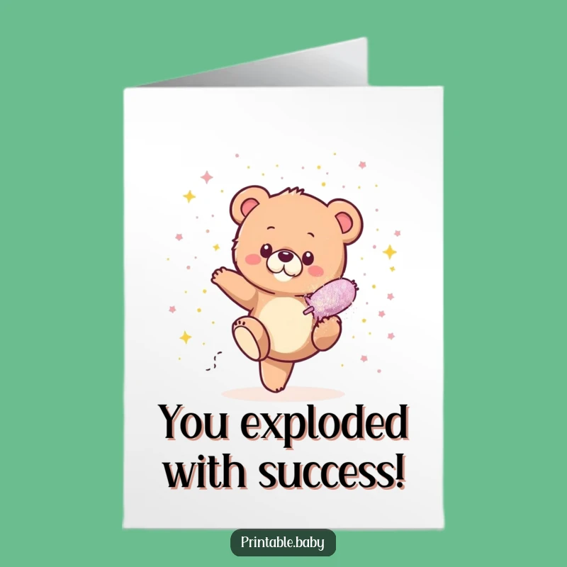 Free Printable Congrats Card: Glitter Bomb Bear Cub for a Sparkling Win