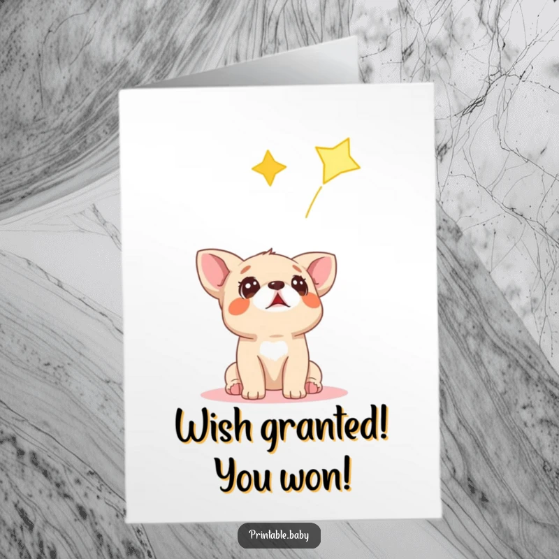Funny Free Printable Congratulations Card: A cute dog cub looking up in surprise at a shooting star symbolizing a huge success.