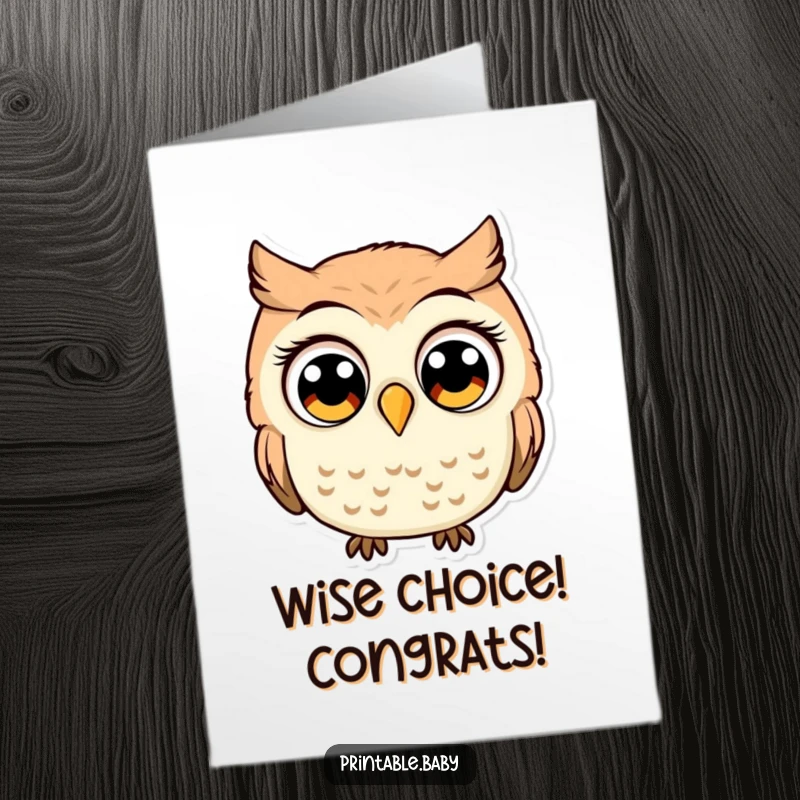 Funny Free Printable Congratulations Card showing an owl with comically large, startled eyes.
