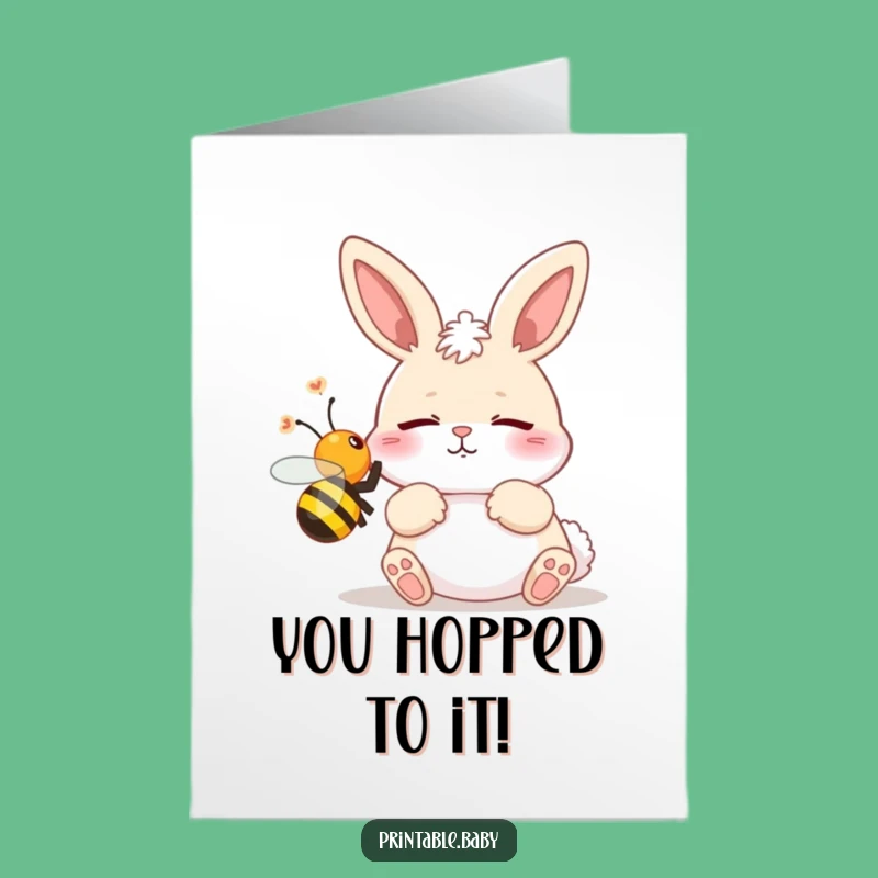 Free Printable Congrats Card: Sleepy Bunny Startled by Bee, Funny Downloadable Surprise