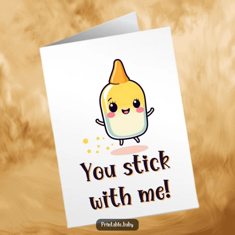 Funny Free Printable Thank You Card: Happy glue stick leaving a trail of sparkly dots, expressing thanks.