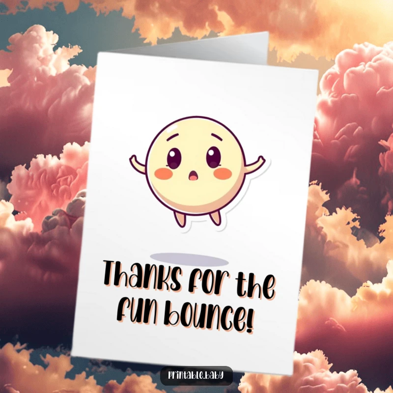 Funny Free Printable Thank You Card: A bouncing ball character mid-air with a surprised expression.