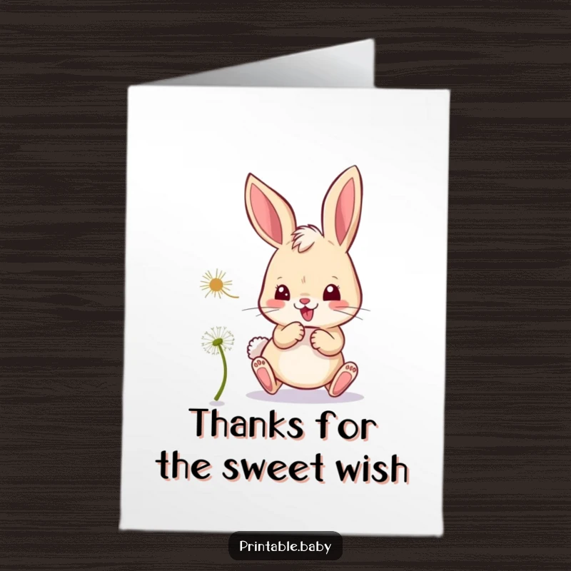 Free Printable Thank You Card: A mischievous bunny playfully chases a tiny dandelion seed, a sweet gesture of playful gratitude.