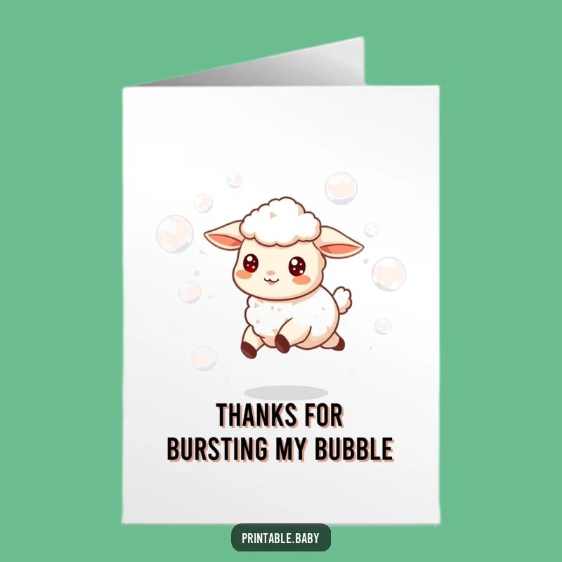 Free Printable Thank You Card: Skipping Lamb, Bubbly Gratitude Downloadable Gift for Thanks