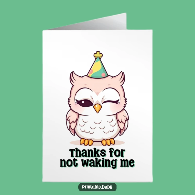 Free Printable Thank You Card: Sleepy Owl Expresses Gratitude Funny Downloadable