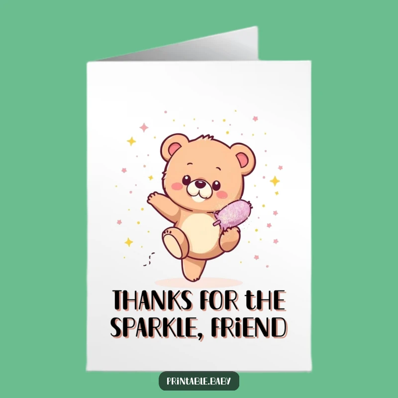 Free Printable Thank You Card: Sparkly Bear Cub Says Thanks with Glitter