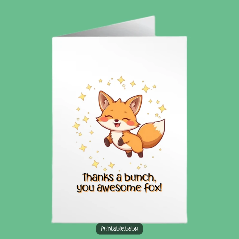 Free Printable Fox Thank You Card: Grateful Leaping Fox among Twinkling Stars