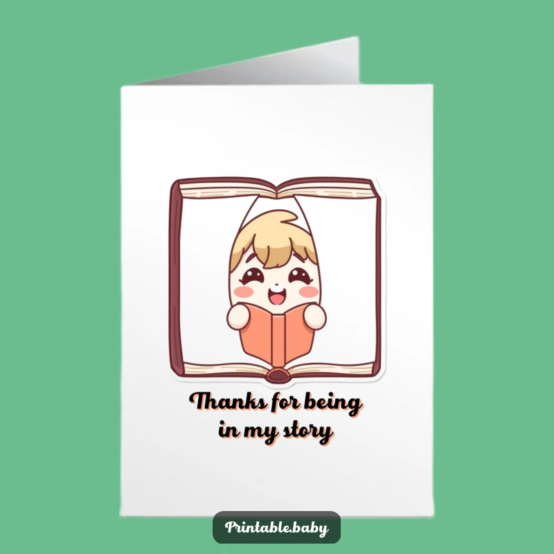 Free Printable Thank You Card: Grateful Book Character Smile Downloadable Gift