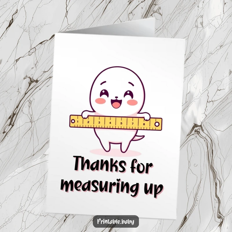 Funny Free Printable Thank You Card with a delighted ruler character merrily measuring a playful loop-de-loop pattern.
