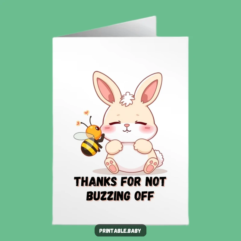 Free Printable Thank You Card: Sleepy Bunny Startled, Humorous Bee Encounter Downloadable Art