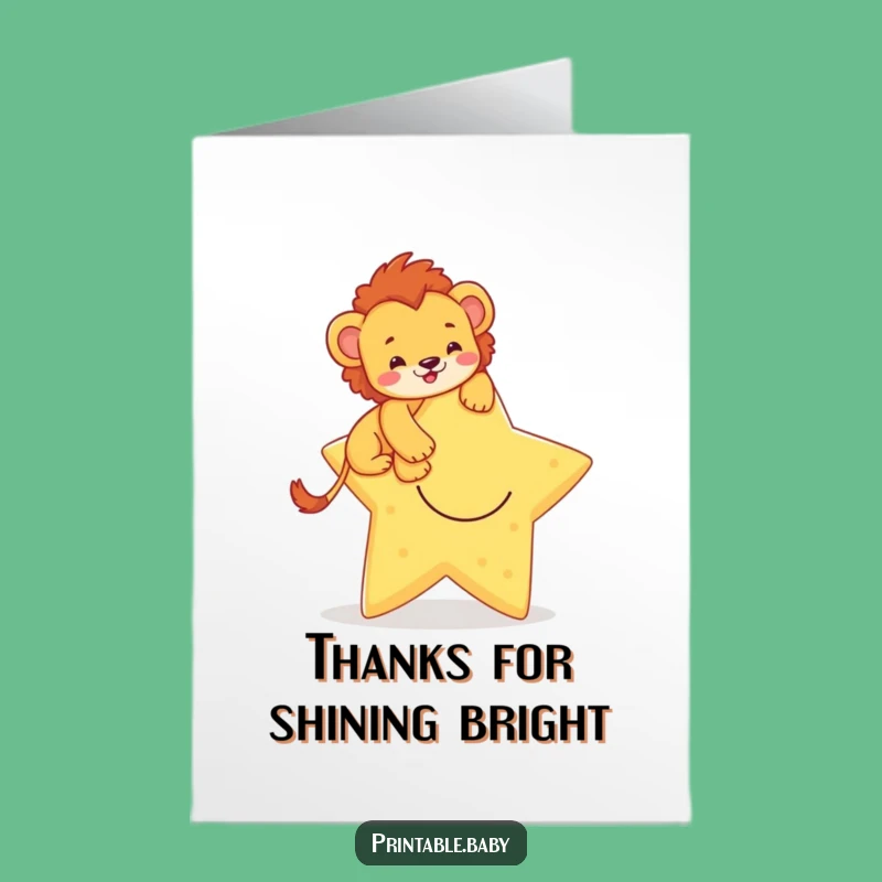 Free Printable Lion Cub Thank You Card: Star Gratitude Downloadable Gift