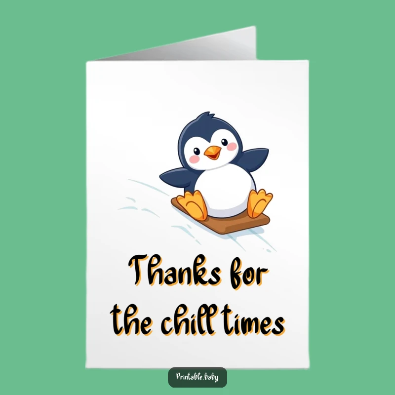 Free Printable Penguin Thank You Card: Cool Slide Thanks Downloadable Gift