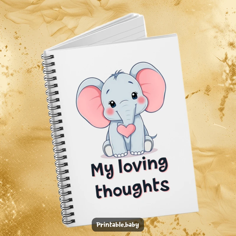 Funny Elephant Heart Notebook featuring a surprised baby elephant with its trunk curled into a heart shape, ideal for jotting down ideas with humor.