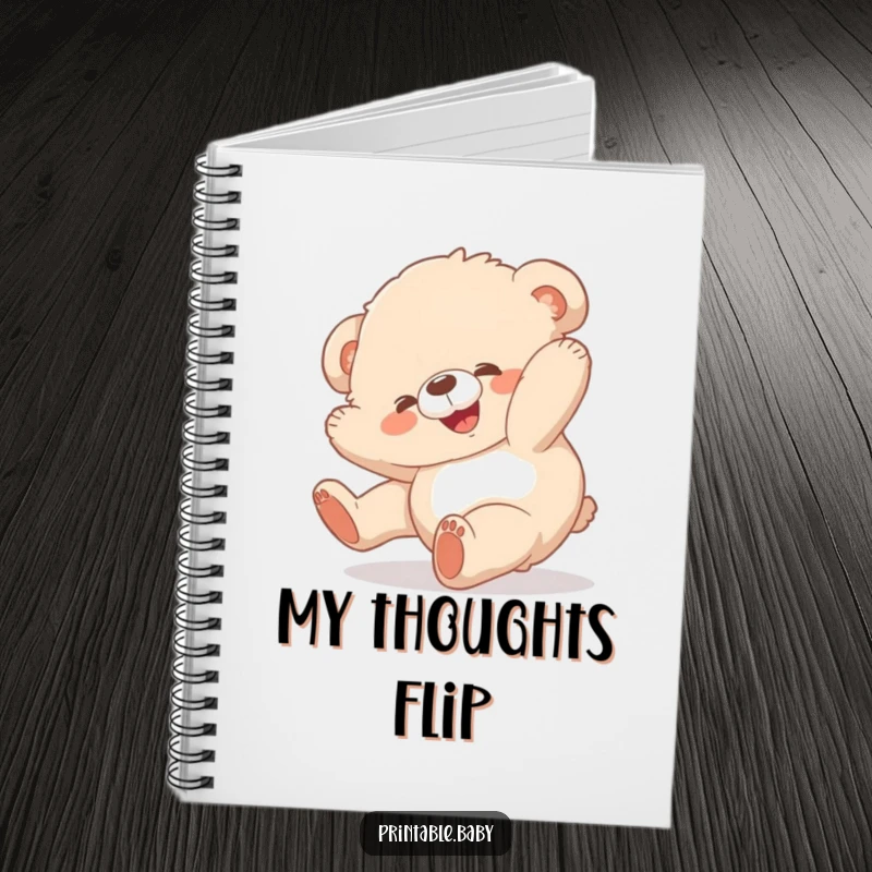 Funny bear cub notebook, fluffy animal tumbling, perfect for notes, journaling, and creative writing.