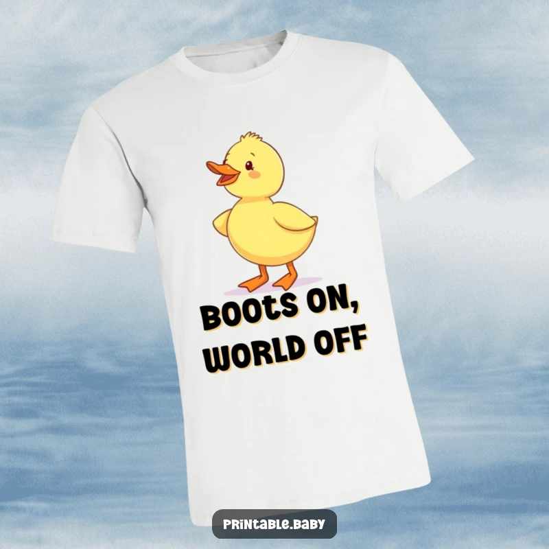 Funny Duckling Waddling Boots T-Shirt: An excited duckling comically waddling along, showcasing its adorable tiny boots.