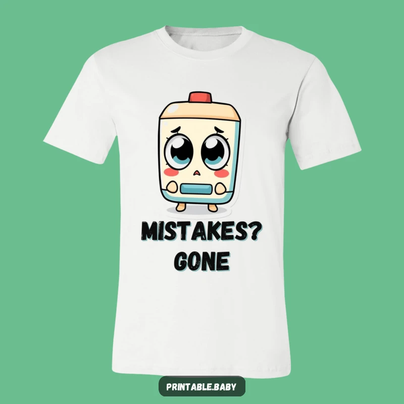Show off your ability to overcome oopsies with this tee featuring a wide-eyed eraser character witnessing a mistake vanish. Perfect for the clumsy and the clever.