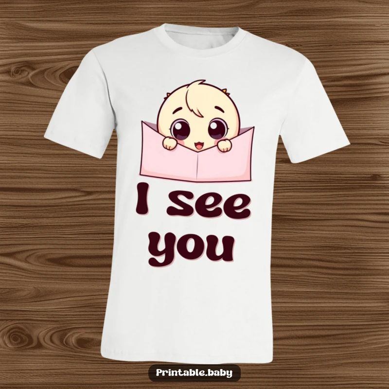 Funny Googly Eye Peeking T-Shirt: A cute character with wide, eager eyes peeks from a folded edge, expressing playful curiosity and fun.