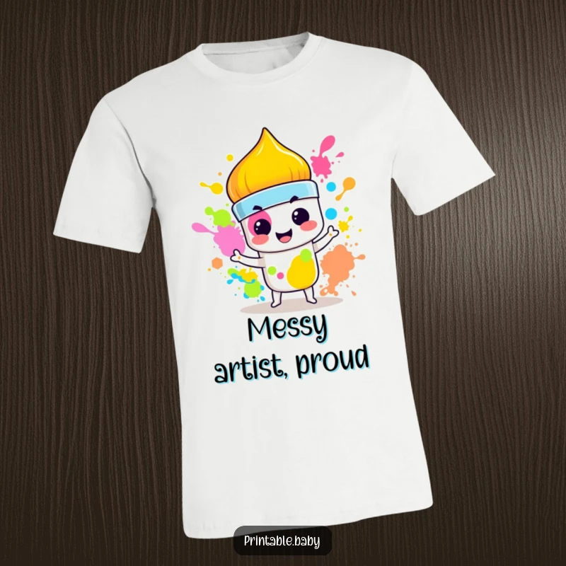 Funny Paintbrush T-Shirt: A mischievous paintbrush character splashing vibrant colors with a smirk, perfect for artists and art lovers.