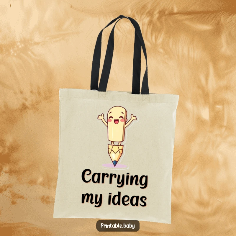 Funny Pencil Tote Bag: A durable tote bag printed with a silly pencil character balancing on its tip, perfect for carrying books and supplies.