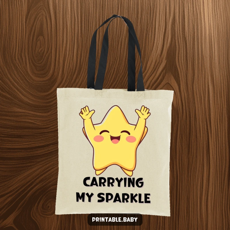 Funny giggling star with arms thrown up in pure joy, radiating happiness, a humorous tote bag for carrying joyful essentials.