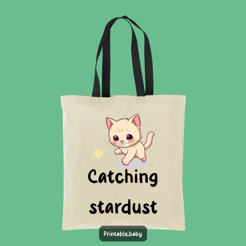 Funny Kitten Comet Chase Tote Bag: Celestial Style Gift Bag