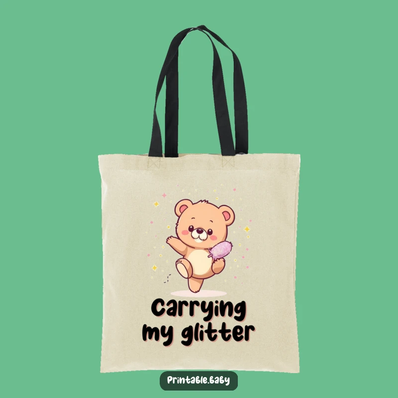 Funny Bear Cub Glitter Tote Bag: Tiny Cub Sparkles, Practical and Hilarious Gift