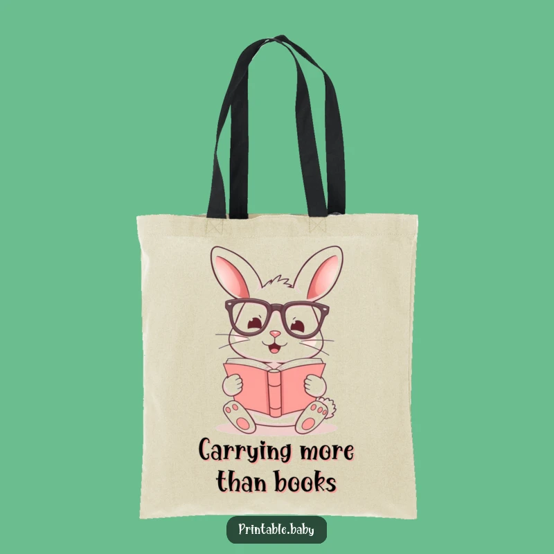 Funny Bunny Book Tote Bag: Stylish Glasses-Wearing Rabbit Canvas Bag, Perfect Funny Gift for Readers