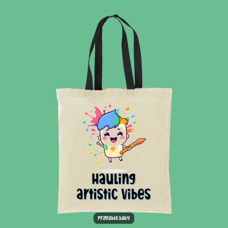 Funny Paintbrush Rainbow Tote Bag: Artist Character Gift for Art Supplies
