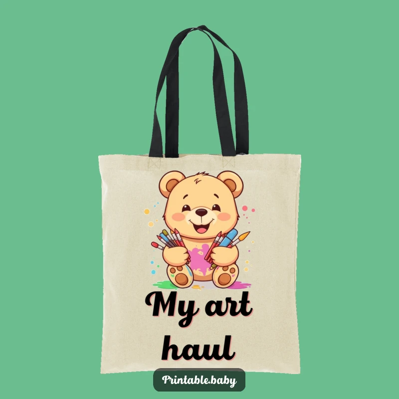 Funny Art Bear Tote Bag: Smiling Teddy with Art Supplies, Perfect Creative Gift